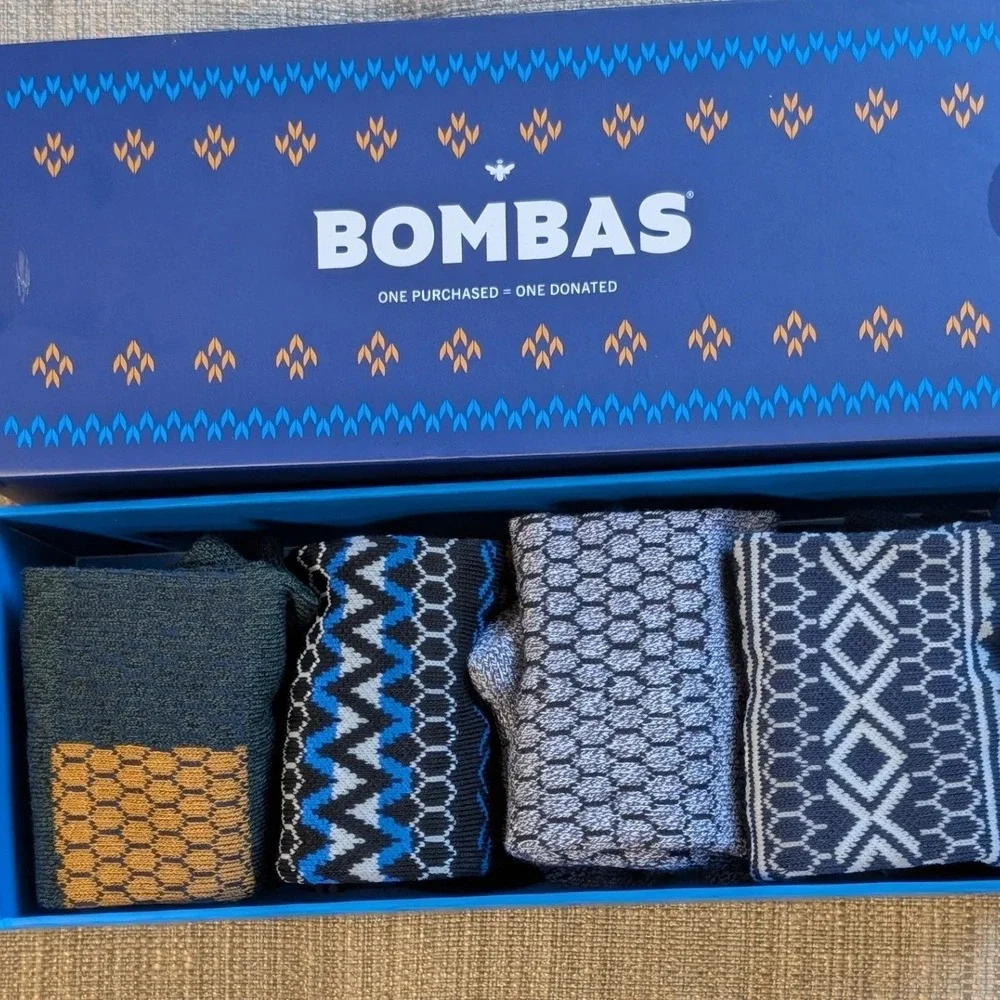 Bombas Ankle Socks 4 Pair Gift Box Set Mens 9.5-13 Womens 11-13 Fair Isle Multi